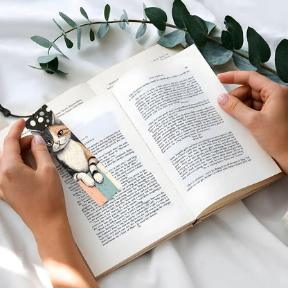 ColorFlow | Calico Cat Bookmark Retro Ink Style Whimsical Feline Art Colorful Polka Dot Background Double Sided | Optional Personalization
