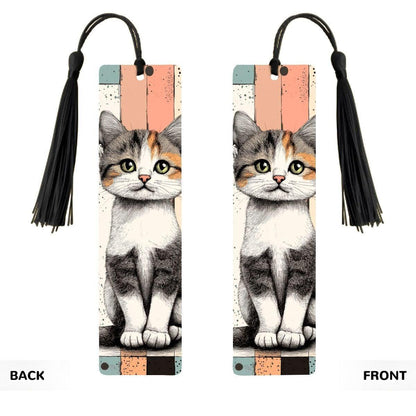 ColorFlow | Calico Kitten Bookmark Retro Ink Style Cute Feline Art Splatter Pattern Design Double Sided | Optional Personalization