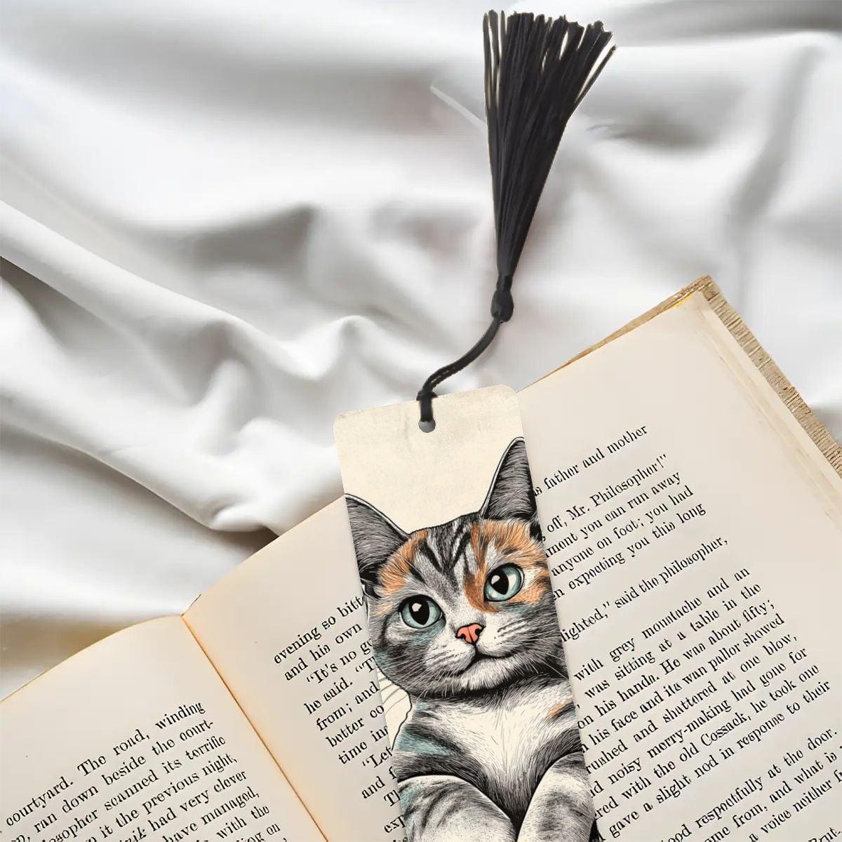 ColorFlow | Calico Cat Metal Bookmark Whimsical Feline Art Cozy Polka Dot Illustration Double Sided Design | Optional Patronizable