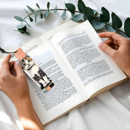 ColorFlow | Calico Kitten Bookmark Retro Ink Style Cute Feline Art Splatter Pattern Design Double Sided | Optional Personalization