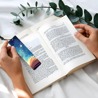 ColorFlow | Celestial Moon and Stars Book Metal Bookmark Magical Night Sky Reading Gift | Optional Personalization
