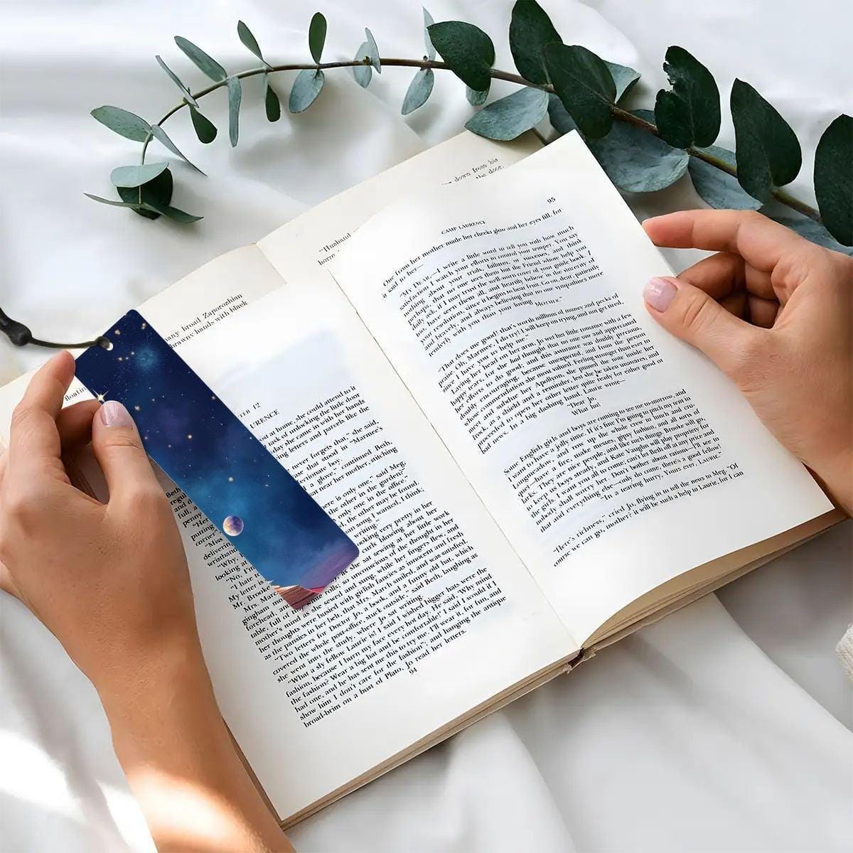 ColorFlow | Celestial Night Sky Book Metal Bookmark Cosmic Stars Space Reading Lover Gift | Optional Personalization