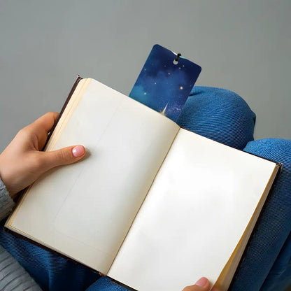ColorFlow | Celestial Moon and Stars Book Metal Bookmark Magical Night Sky Reading Gift | Optional Personalization