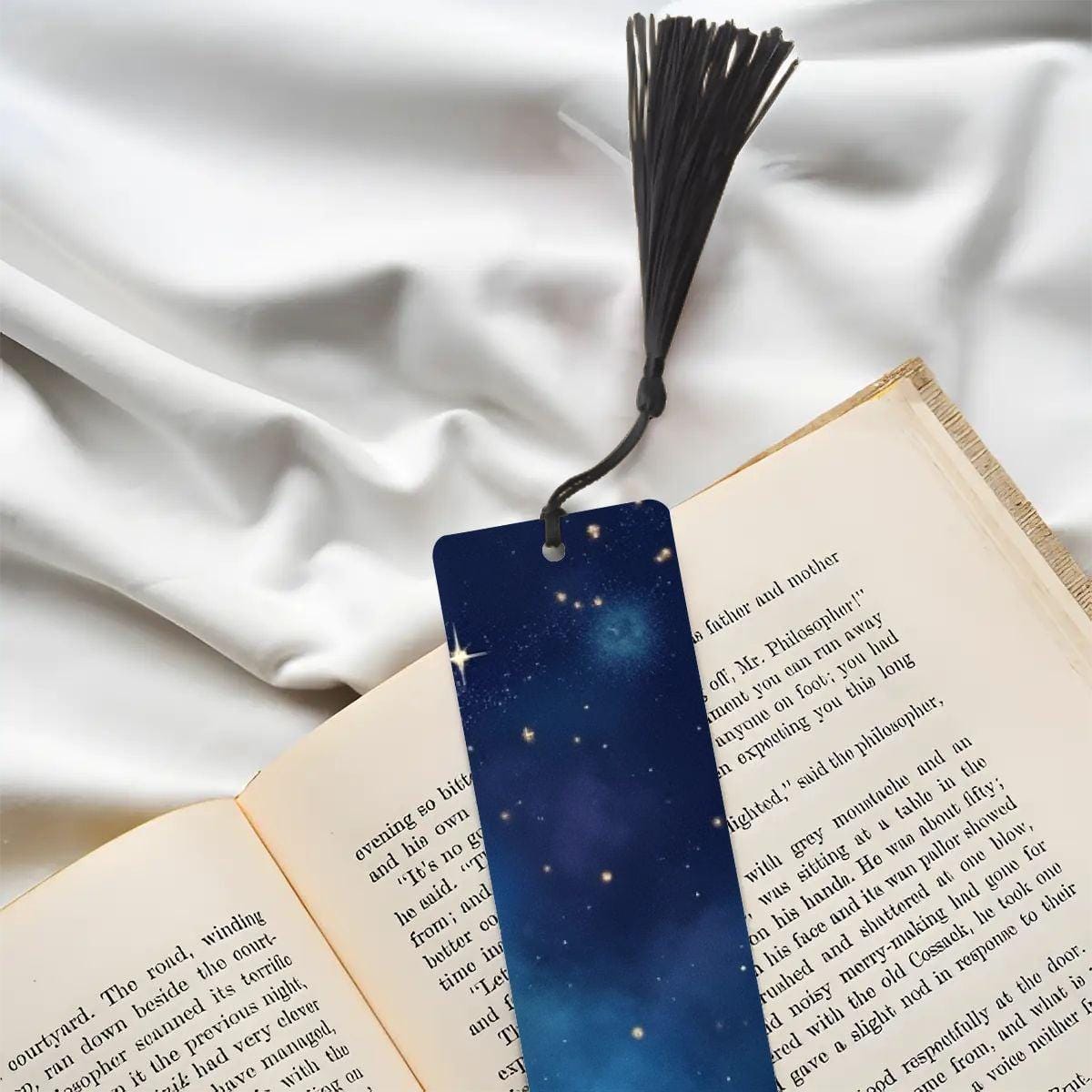 ColorFlow | Celestial Night Sky Book Metal Bookmark Cosmic Stars Space Reading Lover Gift | Optional Personalization