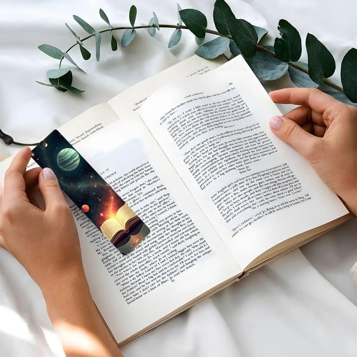 ColorFlow | Celestial Planets Galaxy Book Metal Bookmark Cosmic Space Fantasy Reading Gift | Optional Personalization