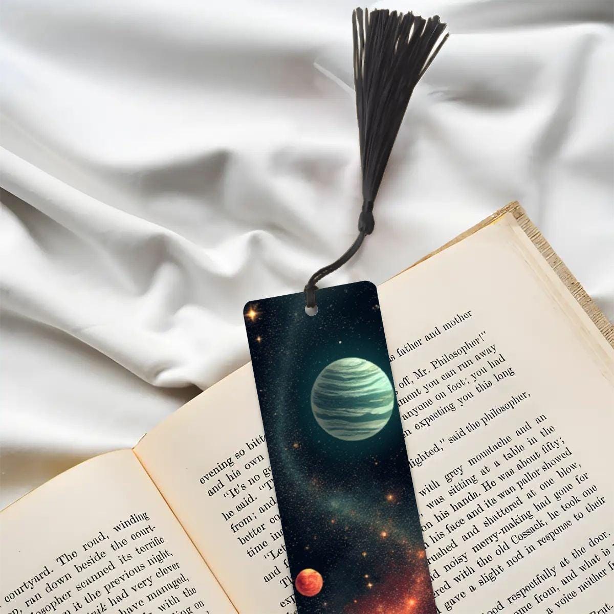 ColorFlow | Celestial Planets Galaxy Book Metal Bookmark Cosmic Space Fantasy Reading Gift | Optional Personalization