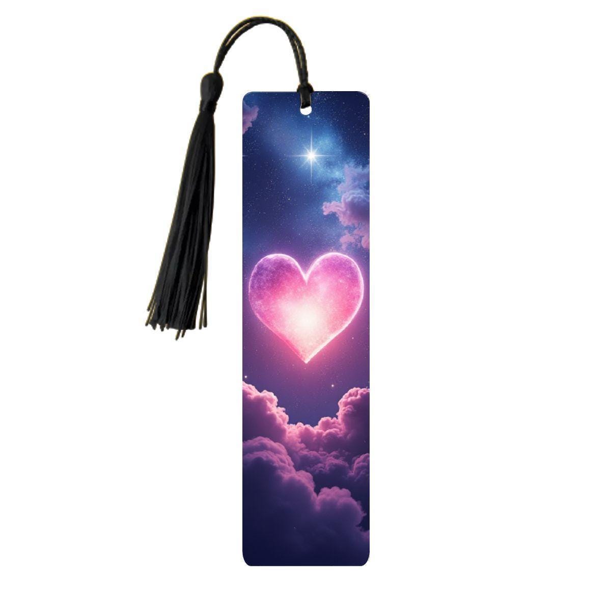 ColorFlow | Cosmic Pink Heart Metal Bookmark Celestial Galaxy Love Aesthetic Gift for Readers | Optional Personalization
