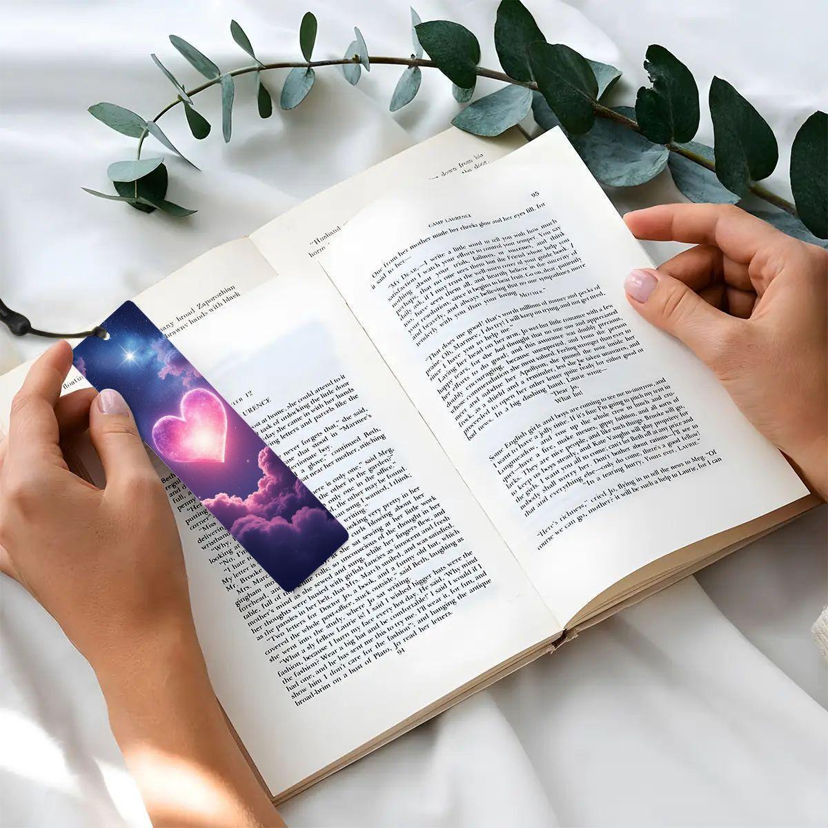 ColorFlow | Cosmic Pink Heart Metal Bookmark Celestial Galaxy Love Aesthetic Gift for Readers | Optional Personalization