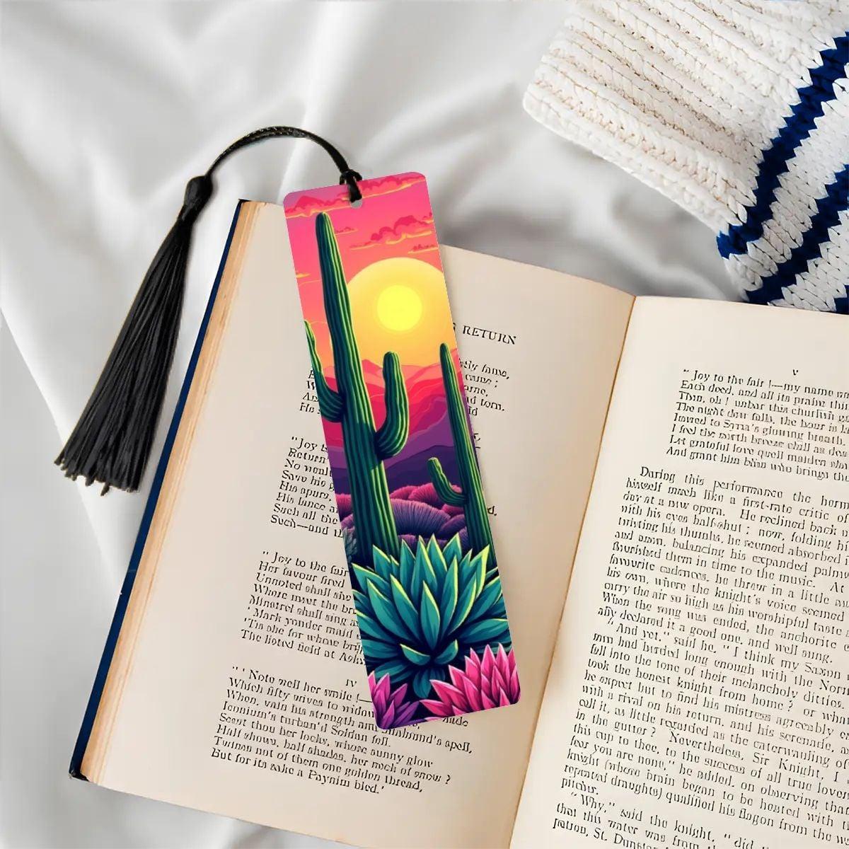 ColorFlow | Desert Sunrise Cactus Art Metal Bookmark Colorful Southwest Landscape Reading Gift | Optional Personalization