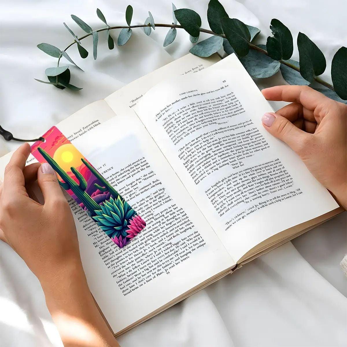 ColorFlow | Desert Sunrise Cactus Art Metal Bookmark Colorful Southwest Landscape Reading Gift | Optional Personalization