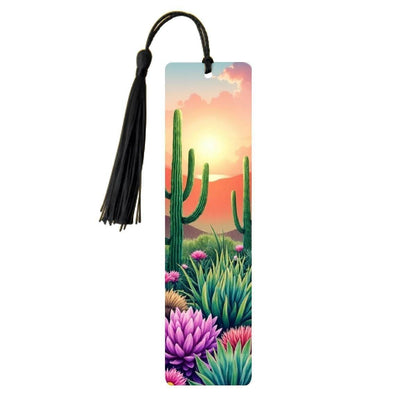 ColorFlow | Desert Sunrise Cactus Garden Metal Bookmark Southwest Floral Landscape Reading Gift | Optional Personalization