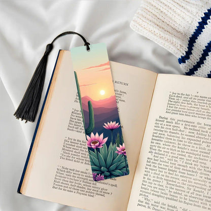 ColorFlow | Desert Sunrise Cactus Flower Metal Bookmark Southwest Floral Landscape Reading Gift | Optional Personalization