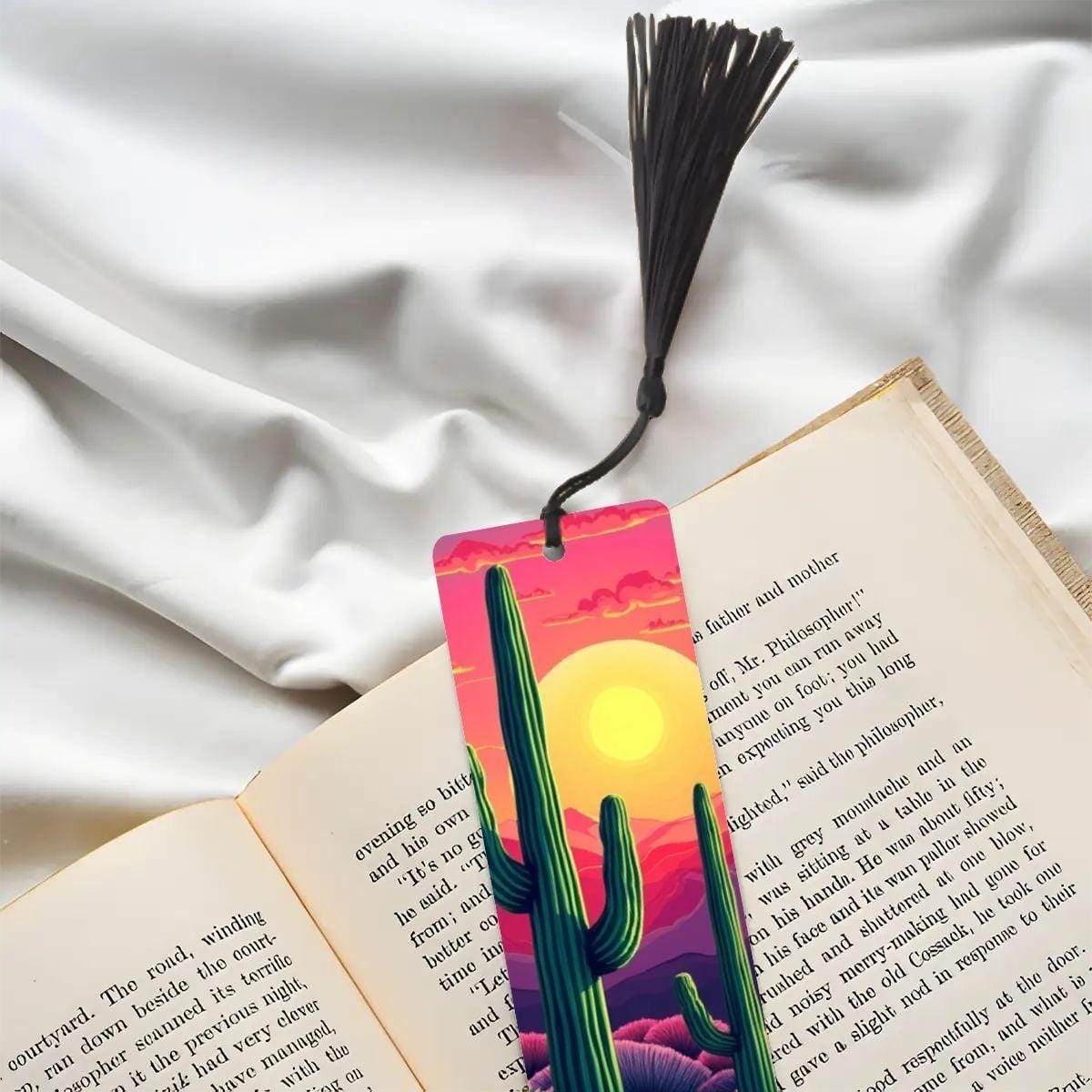 ColorFlow | Desert Sunrise Cactus Art Metal Bookmark Colorful Southwest Landscape Reading Gift | Optional Personalization
