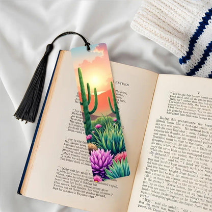 ColorFlow | Desert Sunrise Cactus Garden Metal Bookmark Southwest Floral Landscape Reading Gift | Optional Personalization