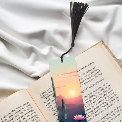 ColorFlow | Desert Sunrise Cactus Flower Metal Bookmark Southwest Floral Landscape Reading Gift | Optional Personalization