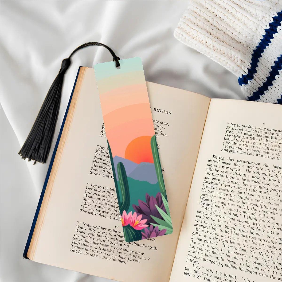 ColorFlow | Desert Sunset Cactus Art Metal Bookmark Vibrant Southwest Landscape Reading Gift | Optional Personalization