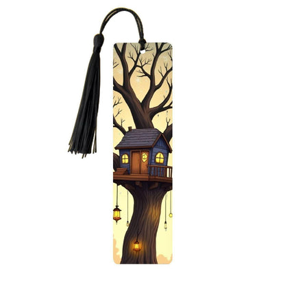 ColorFlow | Enchanted Treehouse Metal Bookmark Fantasy Lantern Art Double Sided Aluminum Reading Gift | Optional Personalization