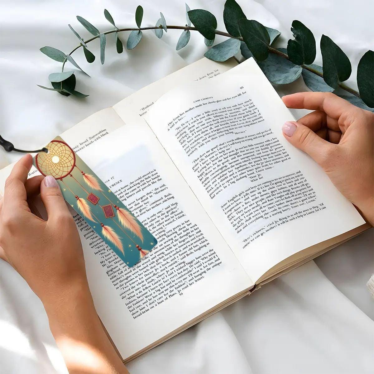 ColorFlow | Dreamcatcher Moon Feather Metal Bookmark Boho Celestial Spiritual Reading Gift | Optional Personalization