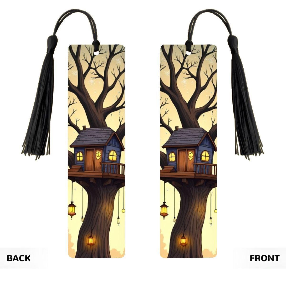 ColorFlow | Enchanted Treehouse Metal Bookmark Fantasy Lantern Art Double Sided Aluminum Reading Gift | Optional Personalization