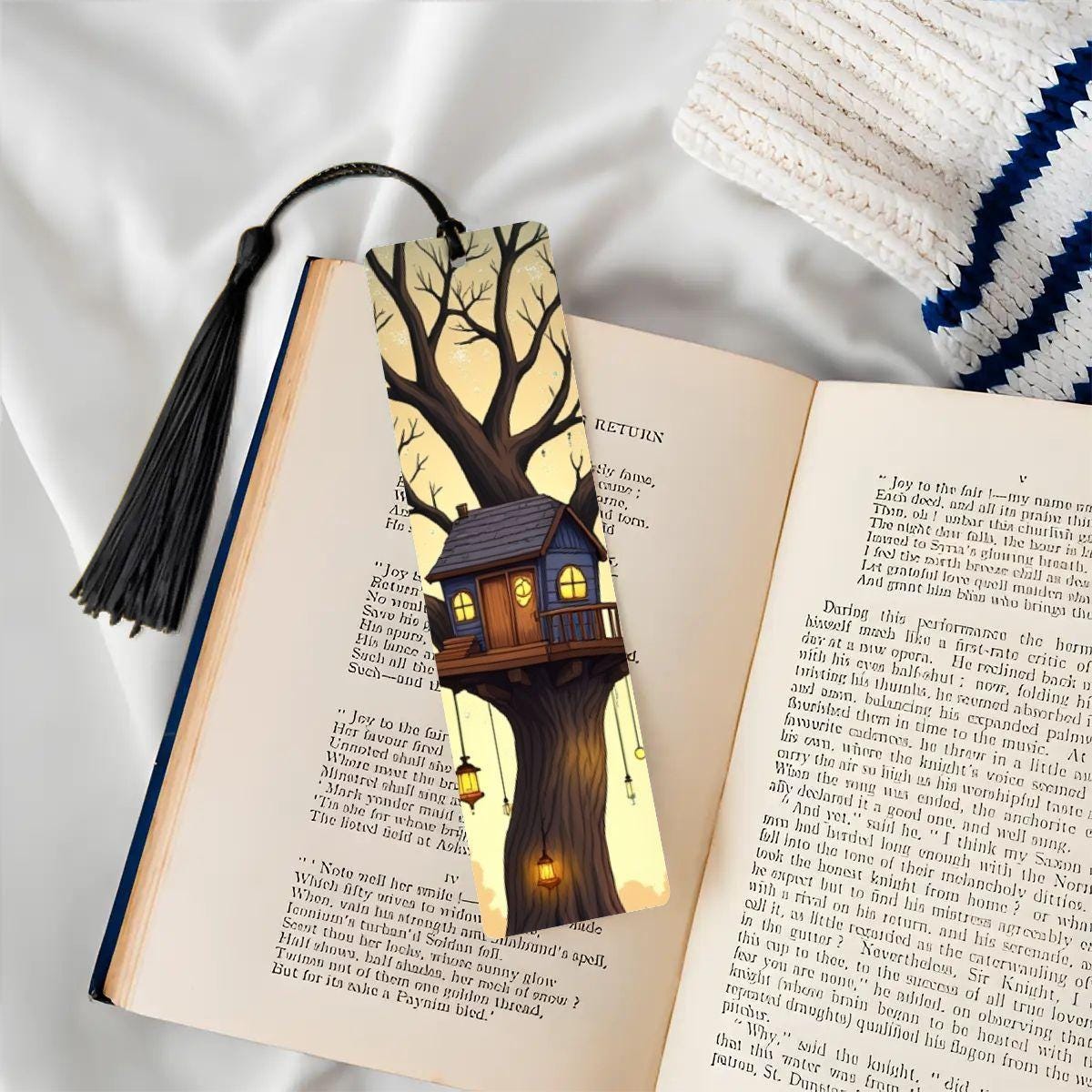 ColorFlow | Enchanted Treehouse Metal Bookmark Fantasy Lantern Art Double Sided Aluminum Reading Gift | Optional Personalization