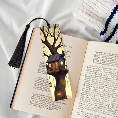 ColorFlow | Enchanted Treehouse Metal Bookmark Fantasy Lantern Art Double Sided Aluminum Reading Gift | Optional Personalization