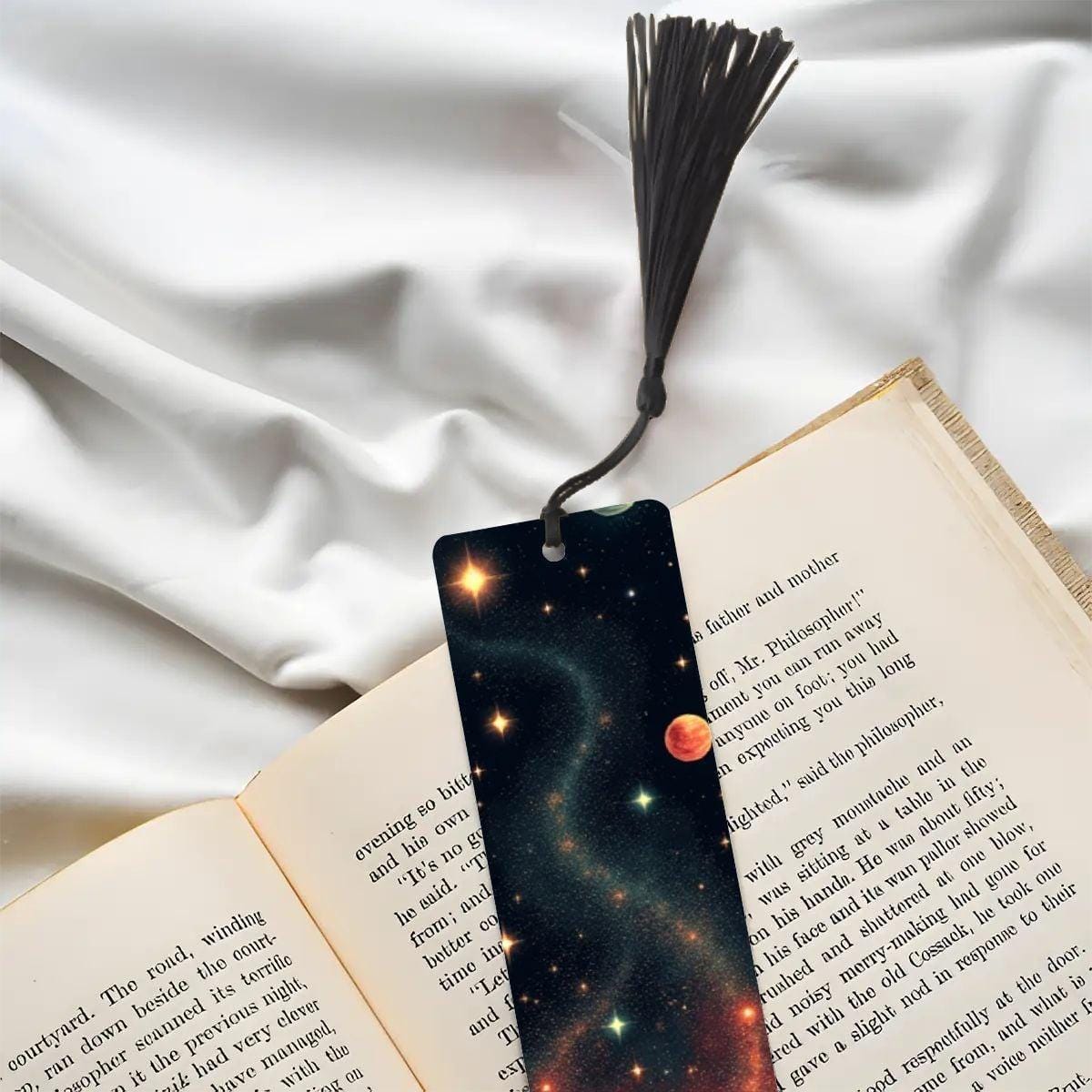 ColorFlow | Galaxy Planets Book Metal Bookmark Celestial Cosmic Space Reading Lover Gift | Optional Personalization