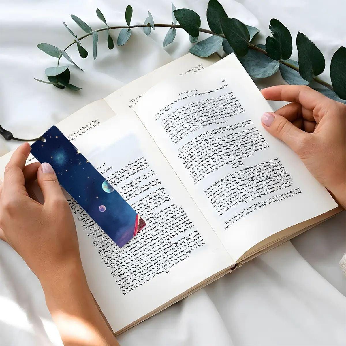 ColorFlow | Galaxy Planets Night Sky Book Metal Bookmark Cosmic Stars Fantasy Reading Gift | Optional Personalization