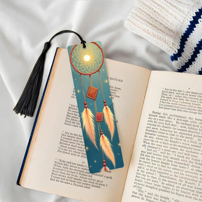 ColorFlow | Golden Dreamcatcher Moon Metal Bookmark Boho Feathers Celestial Spiritual Gift | Optional Personalization