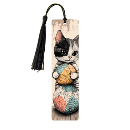 ColorFlow | Kitten Bookmark Retro Ink Style Cute Feline Illustration Soft Pastel Accents Double Sided | Optional Personalization