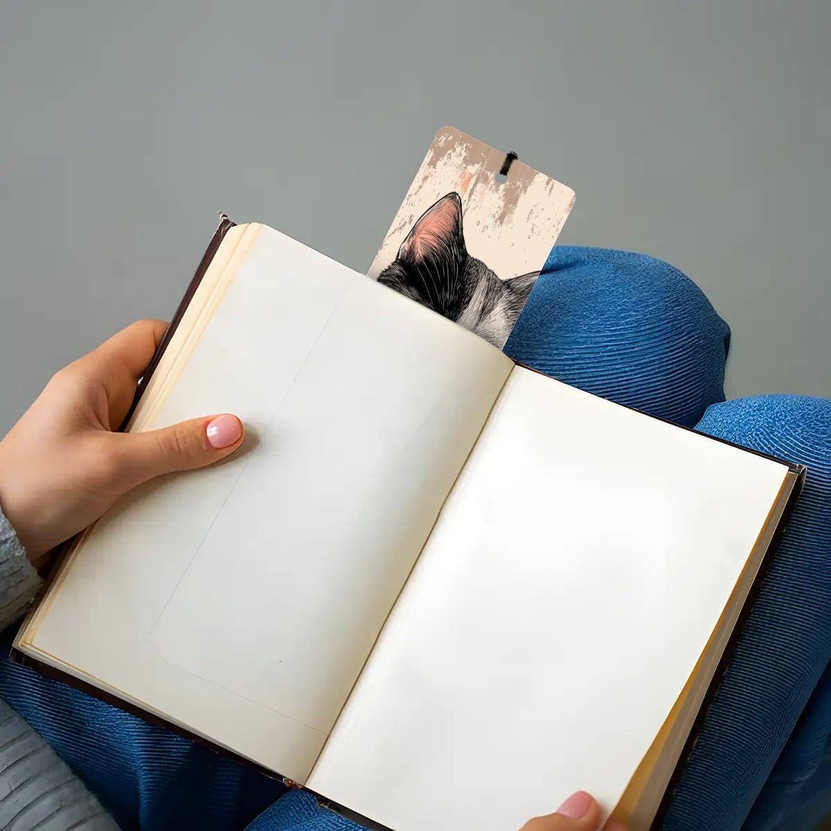 ColorFlow | Kitten Bookmark Retro Ink Style Cute Feline Illustration Soft Pastel Accents Double Sided | Optional Personalization