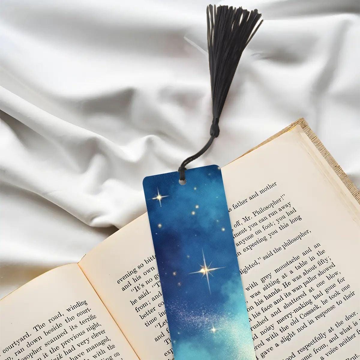 ColorFlow | Magical Celestial Book Metal Bookmark Starry Night Fantasy Reading Lover Gift | Optional Personalization
