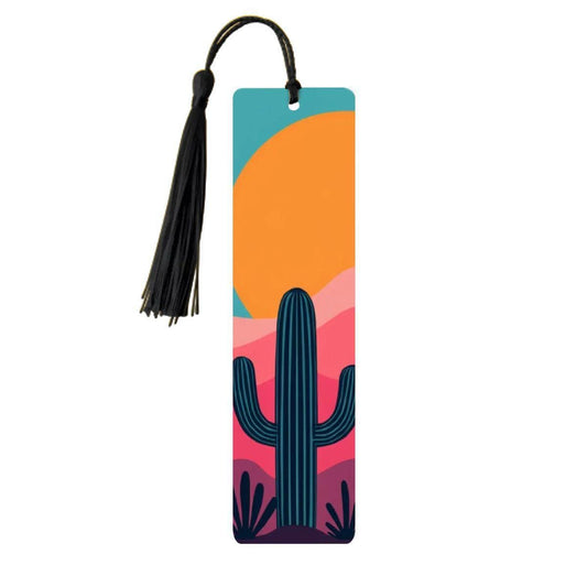 ColorFlow | Modern Minimalist Cactus Sunset Metal Bookmark Bold Desert Landscape Reading Gift | Optional Personalization
