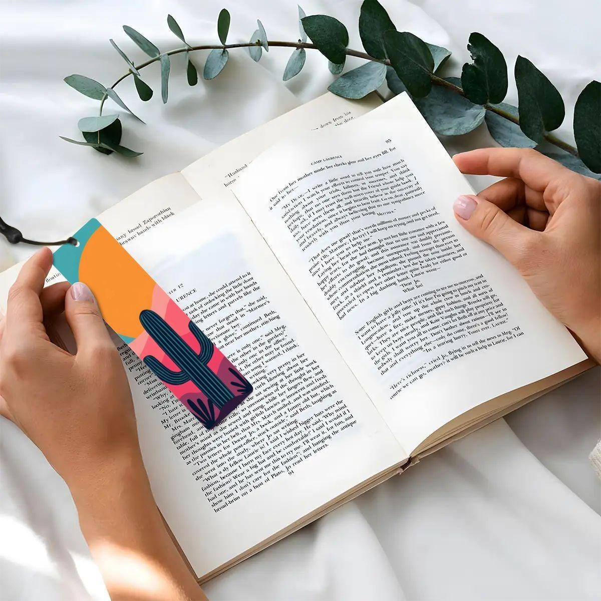 ColorFlow | Modern Minimalist Cactus Sunset Metal Bookmark Bold Desert Landscape Reading Gift | Optional Personalization