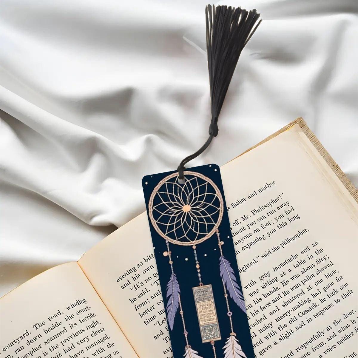 ColorFlow | Mystic Dreamcatcher Feather Metal Bookmark Boho Celestial Spiritual Reading Gift | Optional Personalization