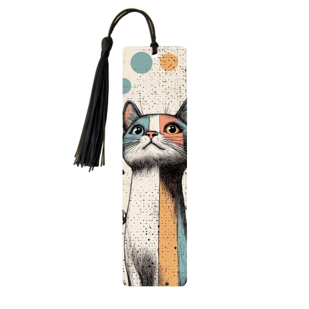 ColorFlow | Retro Cat Metal Bookmark Quirky Colorblock Illustration Modern Feline Art Double Sided Design | Optional Personalization