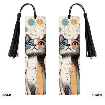 ColorFlow | Retro Cat Metal Bookmark Quirky Colorblock Illustration Modern Feline Art Double Sided Design | Optional Personalization