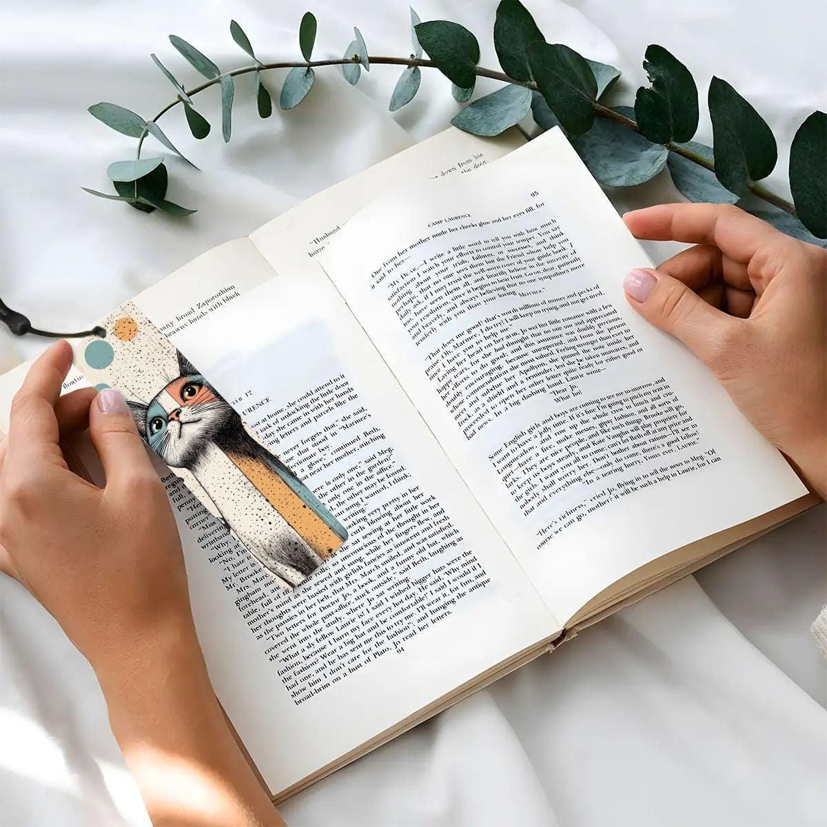 ColorFlow | Retro Cat Metal Bookmark Quirky Colorblock Illustration Modern Feline Art Double Sided Design | Optional Personalization