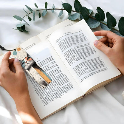 ColorFlow | Retro Cat Metal Bookmark Quirky Colorblock Illustration Modern Feline Art Double Sided Design | Optional Personalization