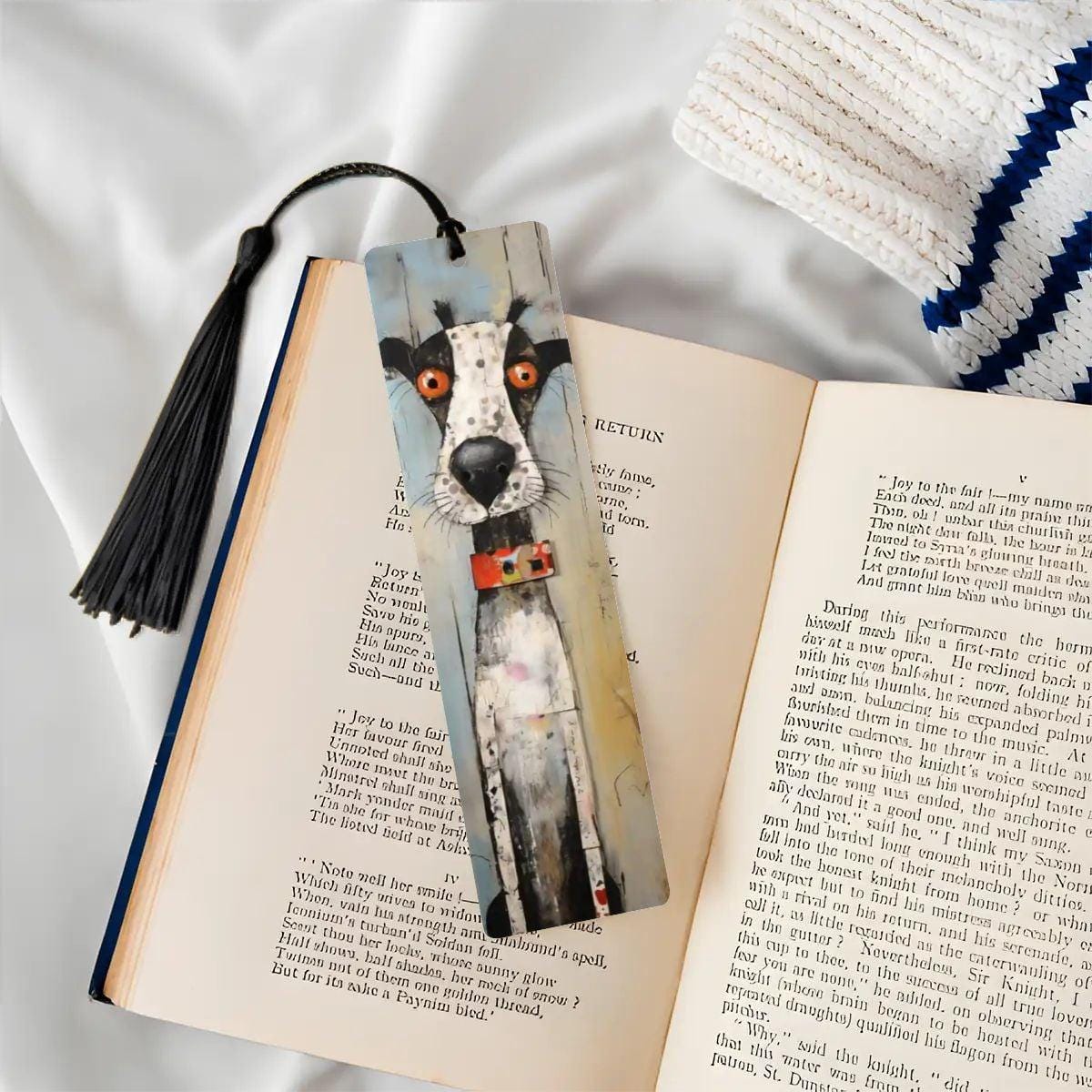 ColorFlow | Spotted Dog Art Bookmark with Playful Expression Metal Reading Gift for Book Lovers | Optional Personalization