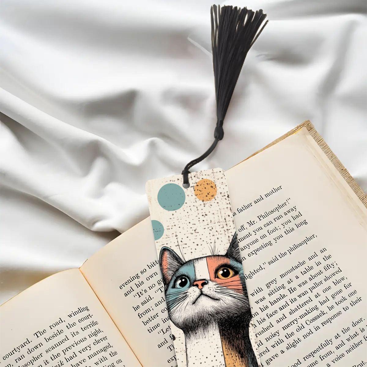 ColorFlow | Retro Cat Metal Bookmark Quirky Colorblock Illustration Modern Feline Art Double Sided Design | Optional Personalization