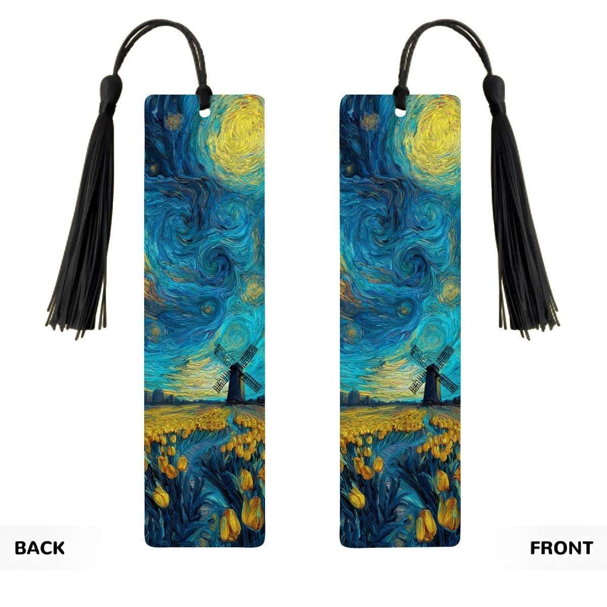 ColorFlow | Starry Night Windmill Metal Bookmark Van Gogh Inspired Tulip Field Art Double Sided Aluminum Reading Gift | Optional Personaliza