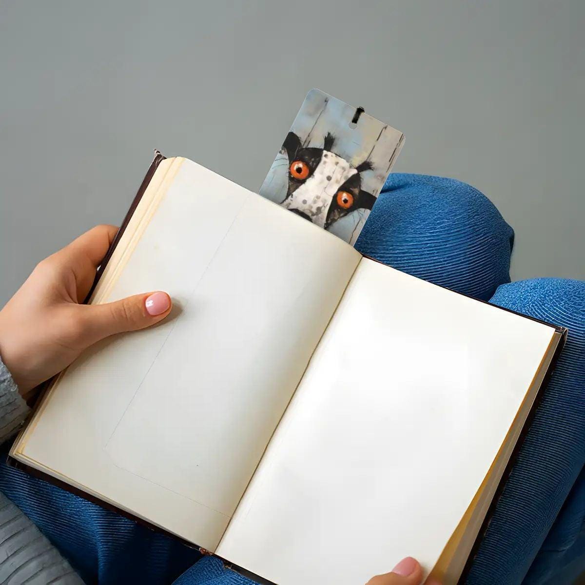 ColorFlow | Spotted Dog Art Bookmark with Playful Expression Metal Reading Gift for Book Lovers | Optional Personalization