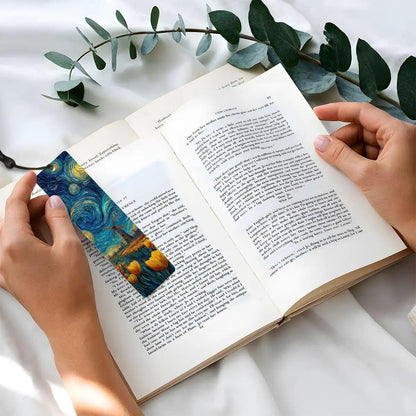 ColorFlow | Starry Sky Windmill Metal Bookmark Van Gogh Inspired Tulip Garden Art Double Sided Aluminum Reading Gift | Optional Personalizat