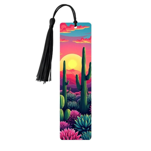 ColorFlow | Vibrant Desert Sunset Cactus Art Metal Bookmark Colorful Southwest Landscape Reading Gift | Optional Personalization