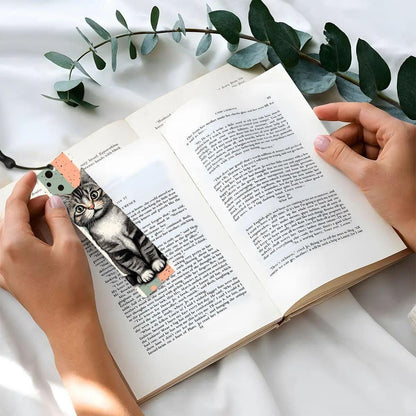 ColorFlow | Tabby Cat Bookmark Retro Ink Style Cute Feline Art Patterned Background Double Sided Design | Optional Personalization