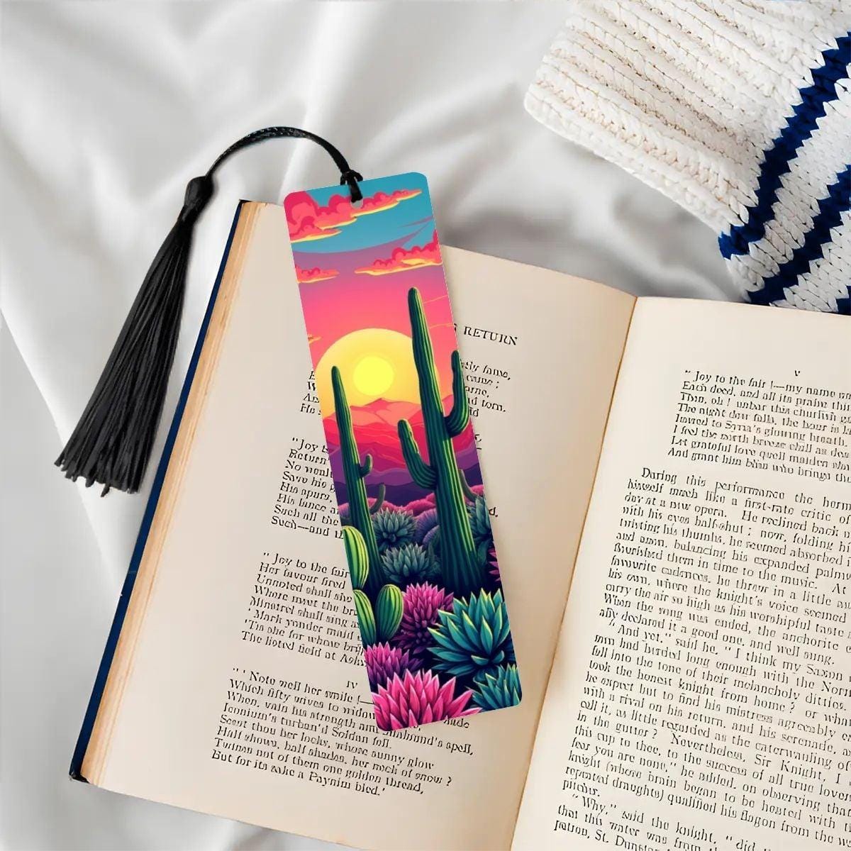 ColorFlow | Vibrant Desert Sunset Cactus Art Metal Bookmark Colorful Southwest Landscape Reading Gift | Optional Personalization