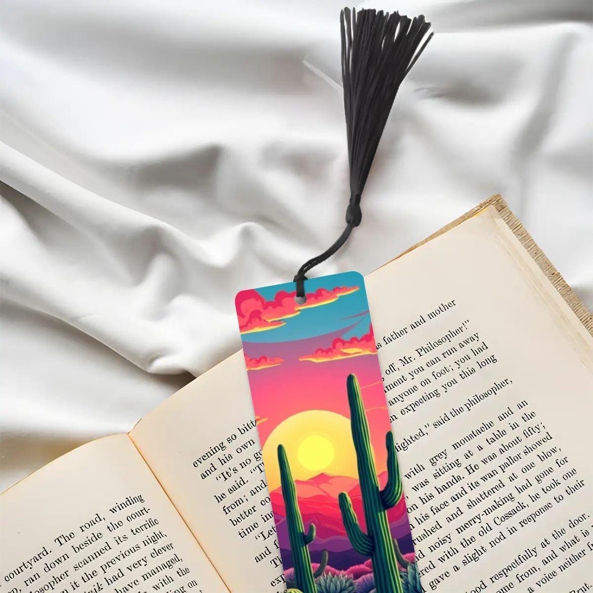 ColorFlow | Vibrant Desert Sunset Cactus Art Metal Bookmark Colorful Southwest Landscape Reading Gift | Optional Personalization