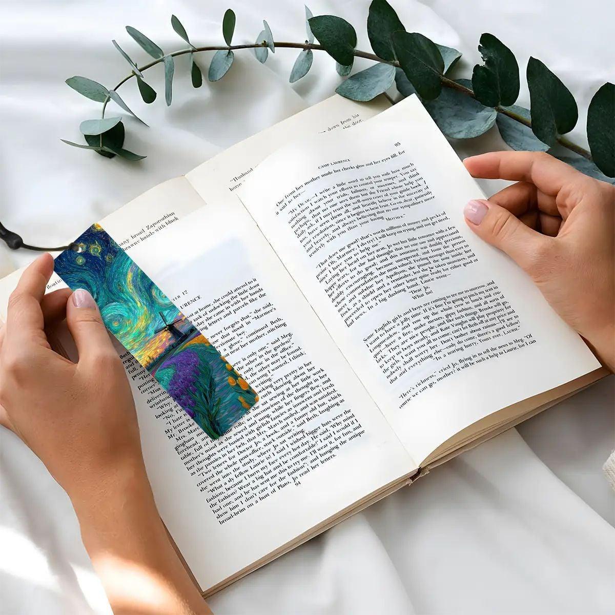 ColorFlow | Vibrant Tulip Field Windmill Metal Bookmark Van Gogh Style Sunset Swirl Art Double Sided Aluminum Reading Gift | Optional Person