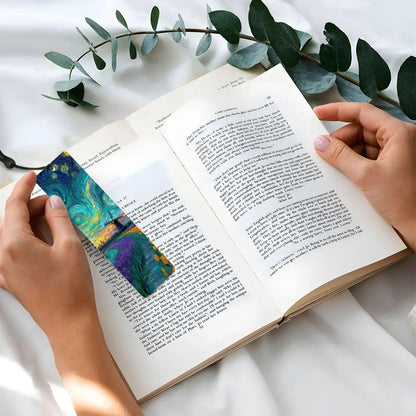 ColorFlow | Vibrant Tulip Field Windmill Metal Bookmark Van Gogh Style Sunset Swirl Art Double Sided Aluminum Reading Gift | Optional Person