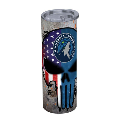 ColorFlow | Minnesota Basketball Inspired 20oz Straight Tumbler | Timber Wolf Skull American Flag Design | Personalization Optional